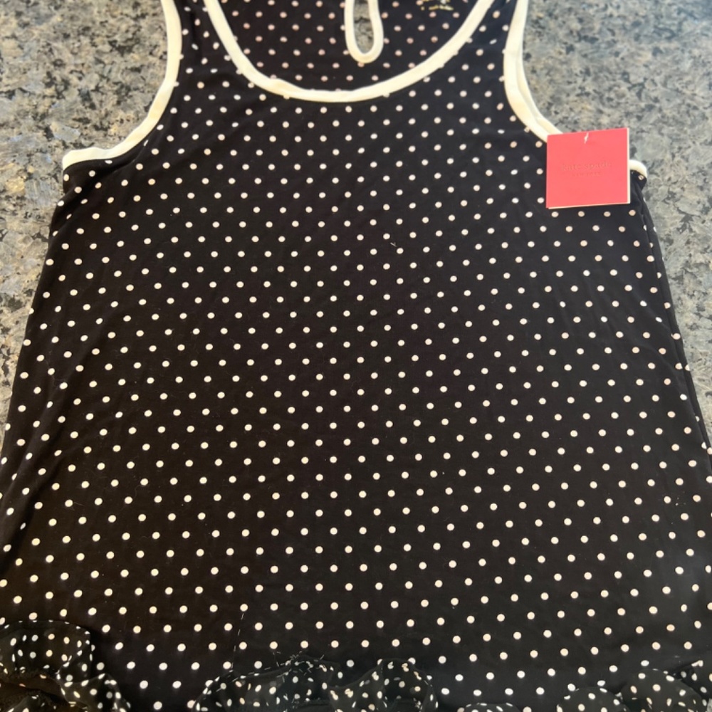Kate Spade Black White Polka Dot Ruffle Hem Keyhole Tank/Pajama Top Sz S
